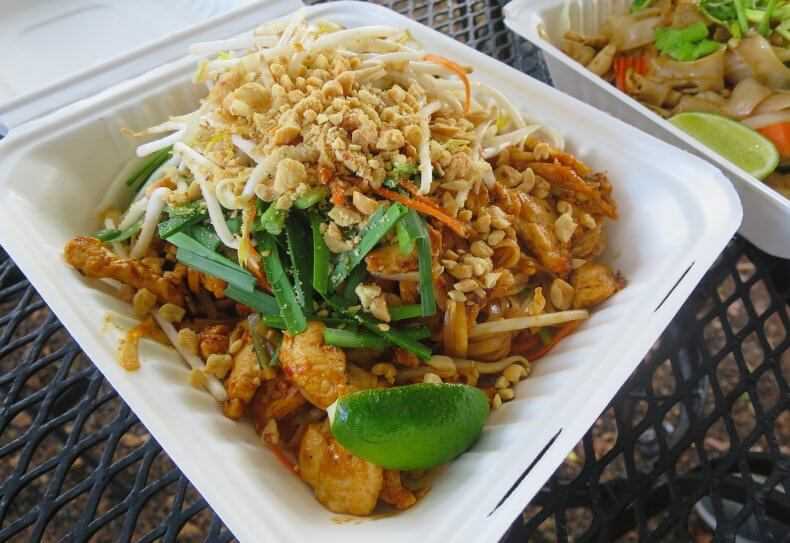 Pad Thai dish in take-out container