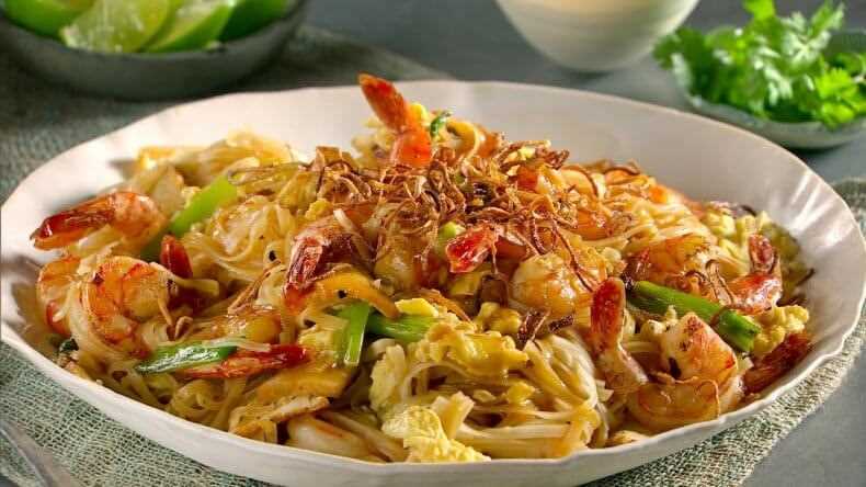 Pad Thai rice noodles with shrimp